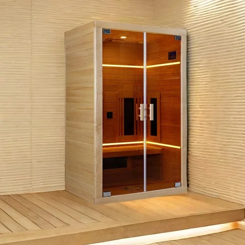Factory Price Custom Indoor 2 Person Sauna Steam Room Solid Wooden Hemlock Far Infrared Sauna Room