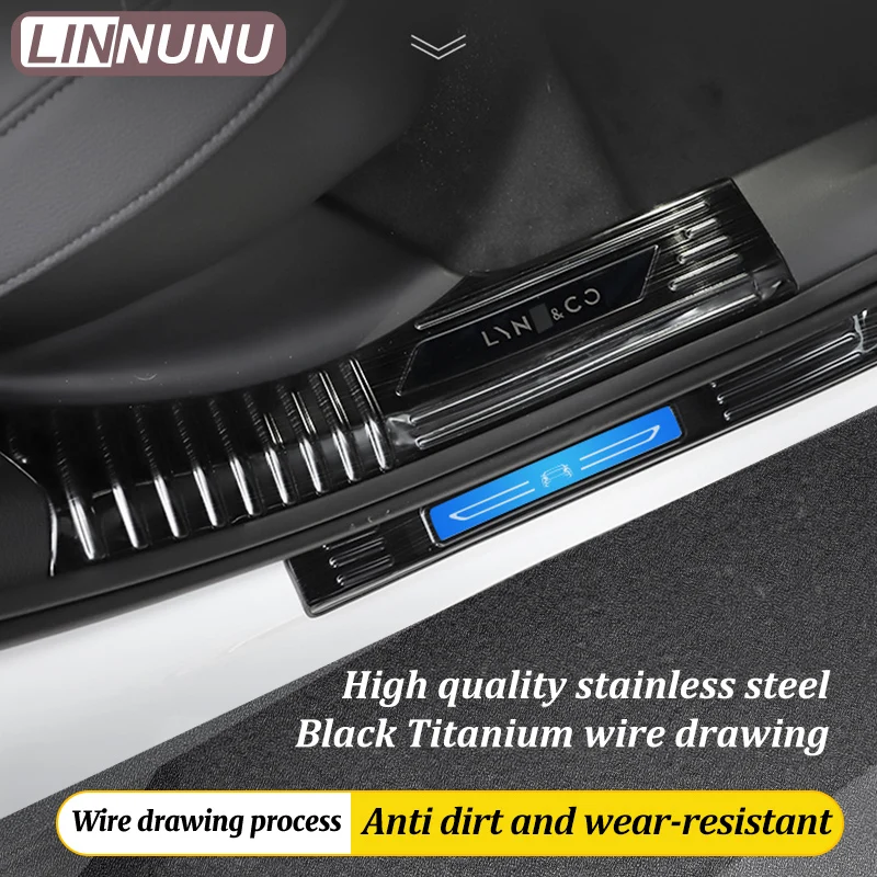 LINNUNU Car Door Sill Pedal Cover Stainless Steel Scuff Plate Strip Accessories Anti Scratch Trim ExteriorParts Fitfor Lynk&Co01