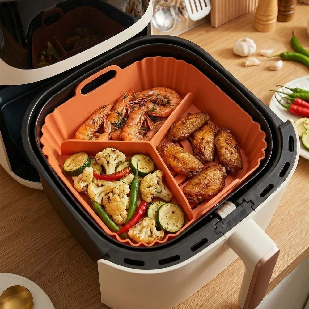 Creative Silicone Baking Tray Food Grade Reusable Non-Stick Basket Mat Flexible with Round Liner Silicone Air Fryer Liner