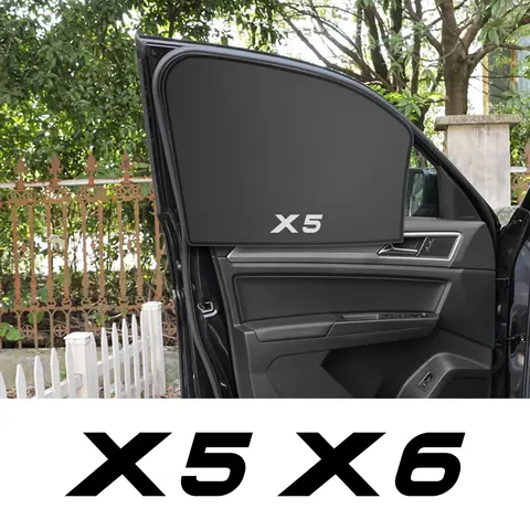 BMW X5 F15 G05 X6 G06 E70 E53 E71 F16 E72 2008-2023 마그네틱 자동차 사이드 윈도우 햇빛가리개 커버, 전면 후면 블랙 썬 바이저