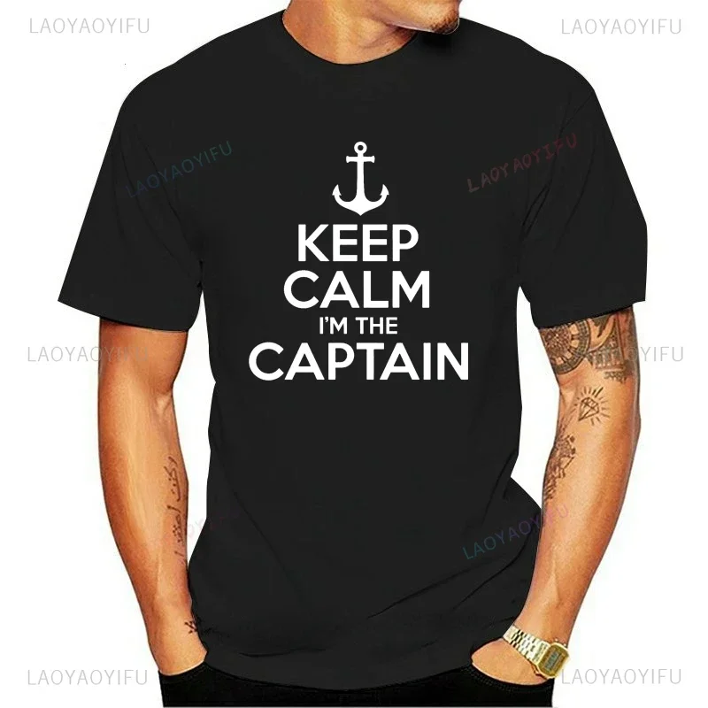 Funny KEEP CALM I\'M THE CAPTAIN T Shirt Man Gift Motor Boat Sailing Sea Vintage Printed T-shirt Clothes for Women