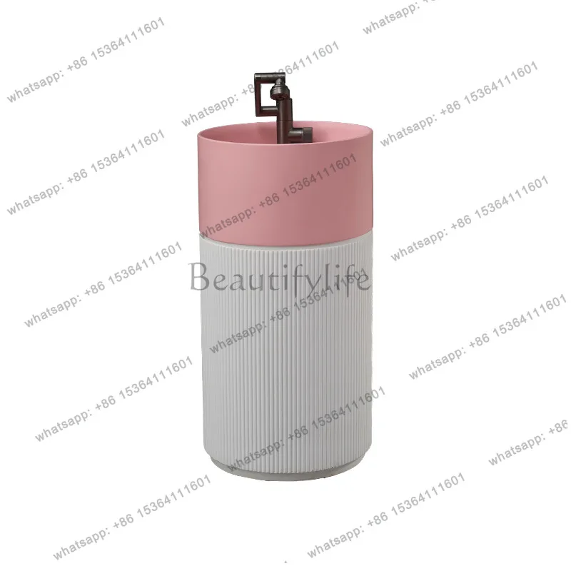 Nordic style cylindrical vertical wash basin bathroom integrated floor wash basin creative personality art column basin