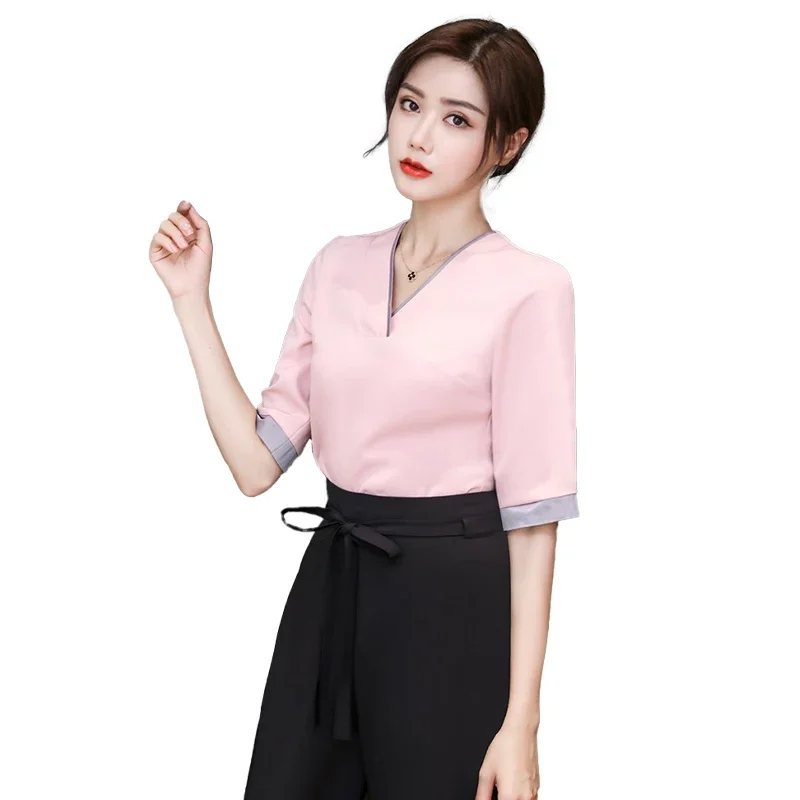 

Women's Beauty Suit Short Sleeve Top Straight Leg Pants Wholesale Designer Sauna Pedicure Uniform Simple Solid Color Set