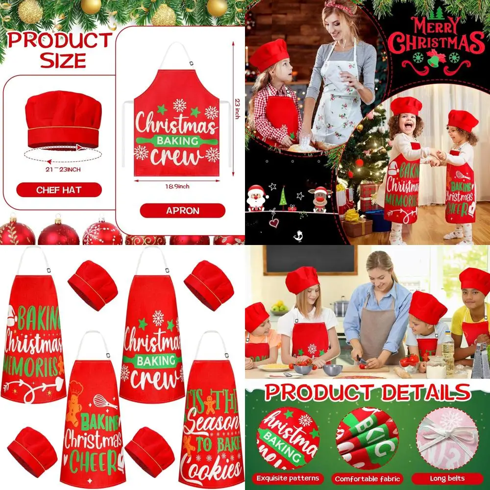 

Children's Holiday Apron Set: Snowman, Deer, Elf & Santa for Kitchen, Baking, Cooking, Painting (Adorable)