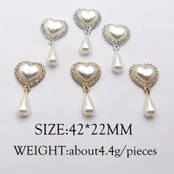 New 10PCS42 * 22MM Love Rhinestones Pearl Pendant Is Used For Bow Hair Accessories, Clothing, Earrings, Wedding Scene Decoration