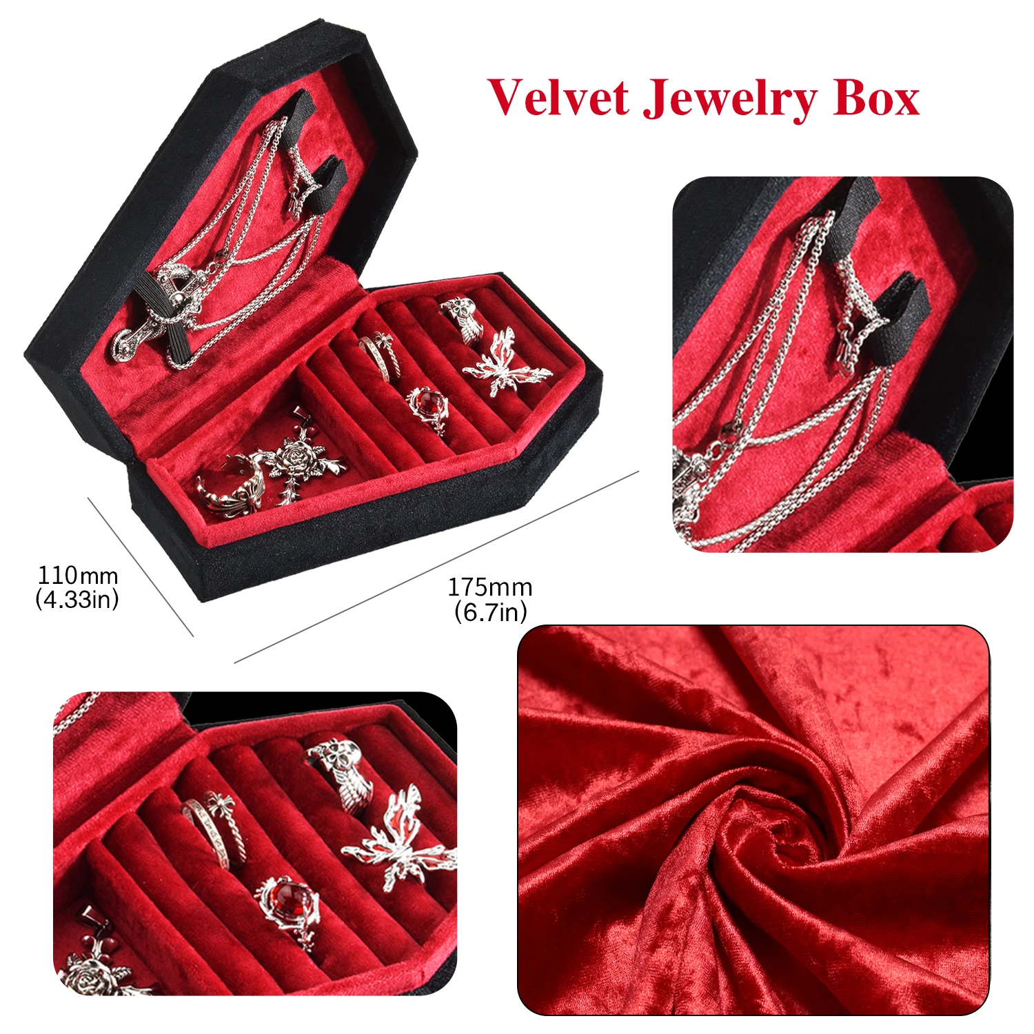 TAIMY Retro Velvet Coffin Shape Jewelry Box Gothic Vampire Red Jewelry Box Portable Ring collana Storage Box consegna veloce