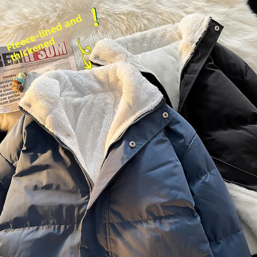 

Мужская утепленная хлопковая куртка на флисовой подкладке, зимняя модная трендовая куртка из овечьего вельвета, повседневная молодежная куртка с прямым низом и молнией