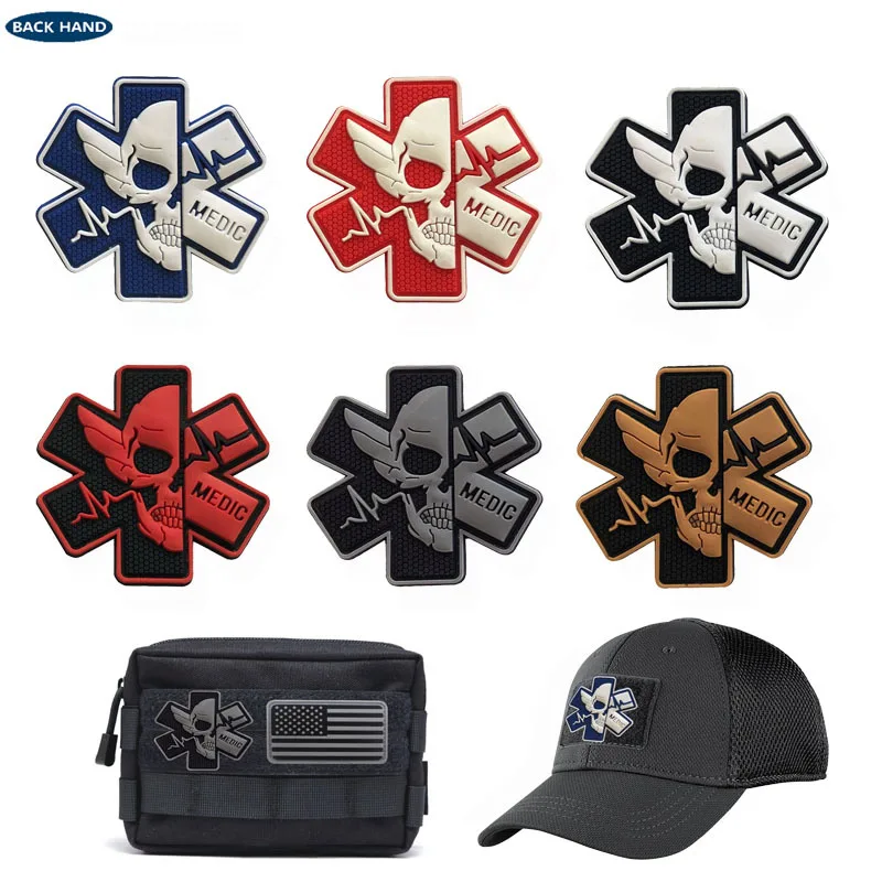 PVC Medizinische PARAMEDIC Totenkopf-Patches Dekorative Aufnäher Streifen Kampf-Gummi-Chevron IR-Reflektierende Applikationen