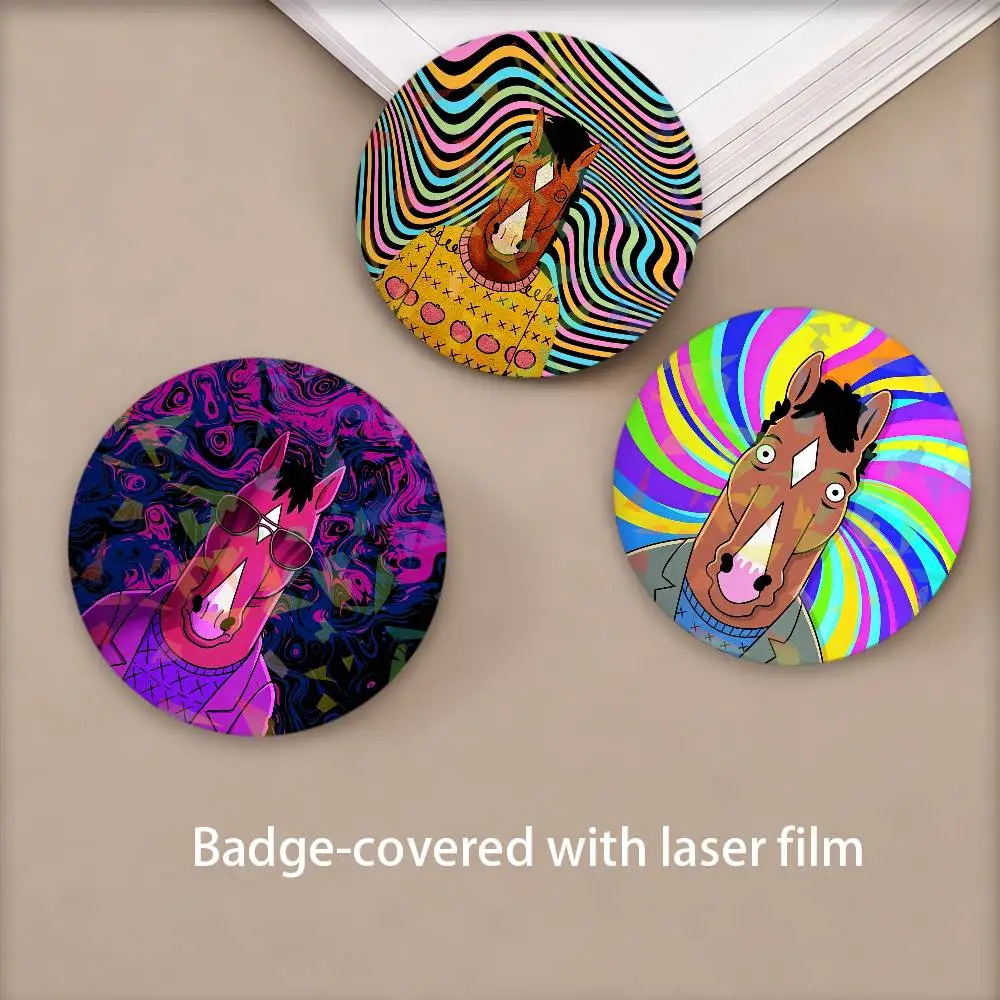 Cartoon B-Bojack H-Horseman Badges Round Laser Badge Brooch Backpack Accessories