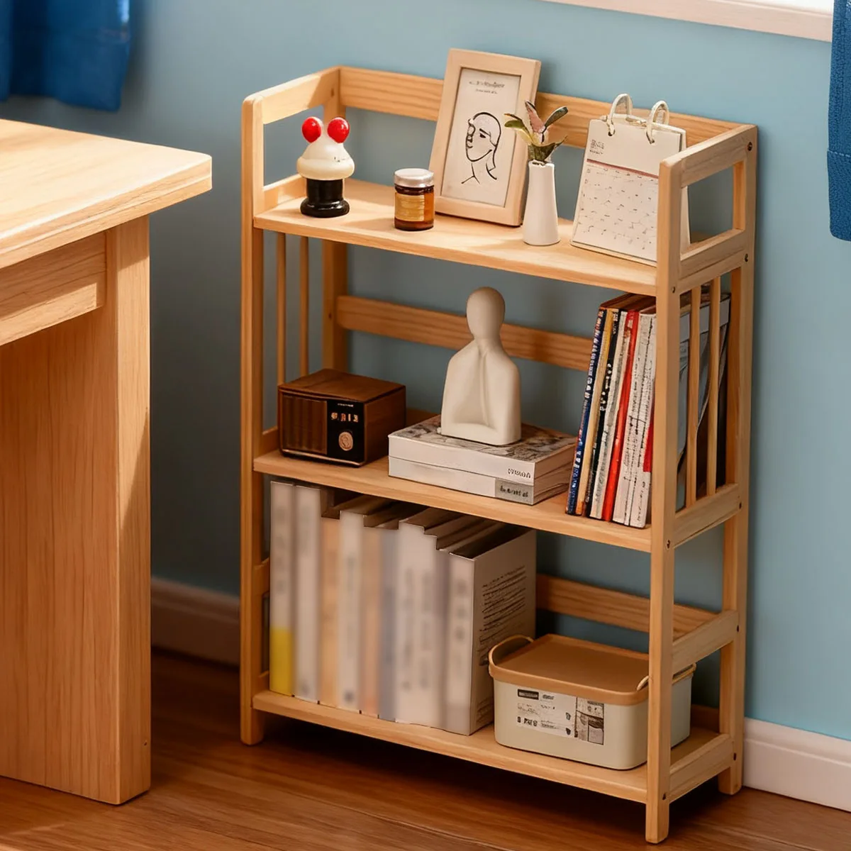 1-teiliges Mehrzweck-Aufbewahrungsregal aus Kiefernholz, geeignet für Wohnzimmer, Büros und Schlafzimmer, ideal zum Organisieren von Büchern.