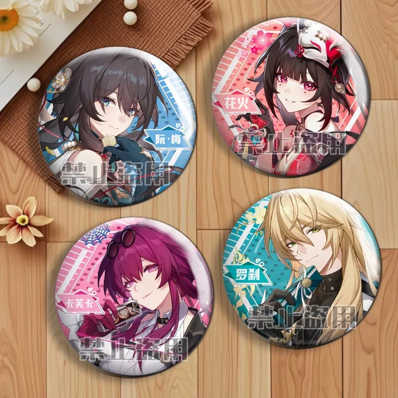 Honkai Impact Kiana Kaslana Bronya Zaychik Popular Game 2D Peripheral 58mm Tinplate Laser Badge Anime Lapel Pins for Backpacks