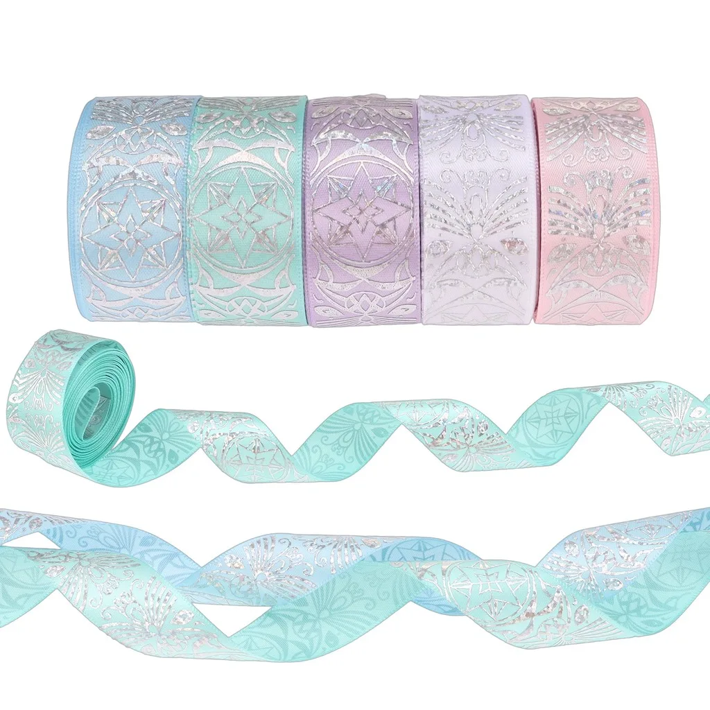 Gift Wrapping Ribbon Elegant Silver Printed Ribbon Polyester Satin Ribbon Shiny For Cake Box Decoration Crafting Home Decor