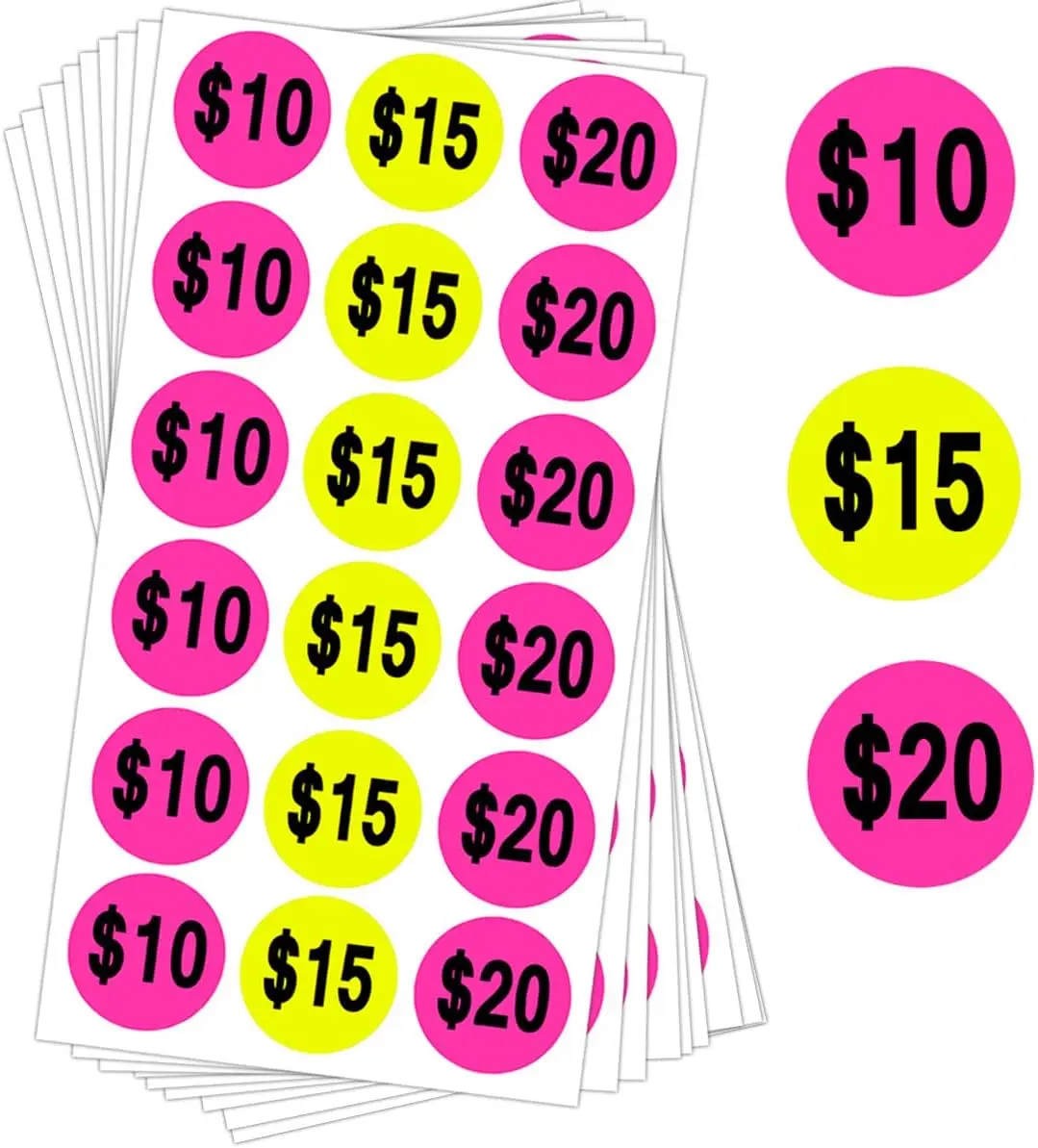 Yellow Pink Price Stickers,1 Inch Fluorescent Round Circle Dots Sale Labels