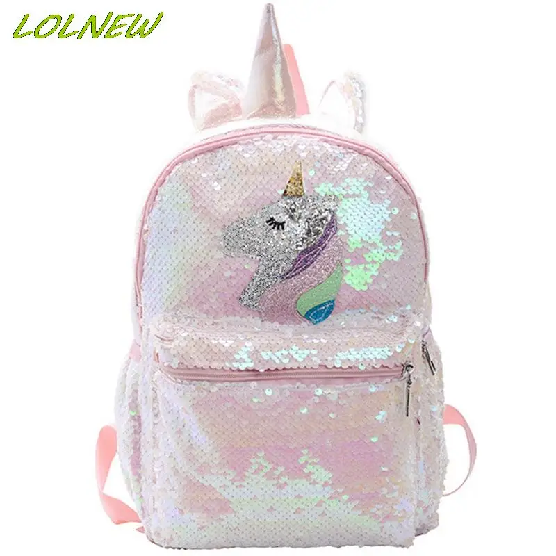 Unicorn Sequin Backpack Cartoon School Bag School Bookbag large capacity Book food Storage Double Shoulder Backpack Travel Bag