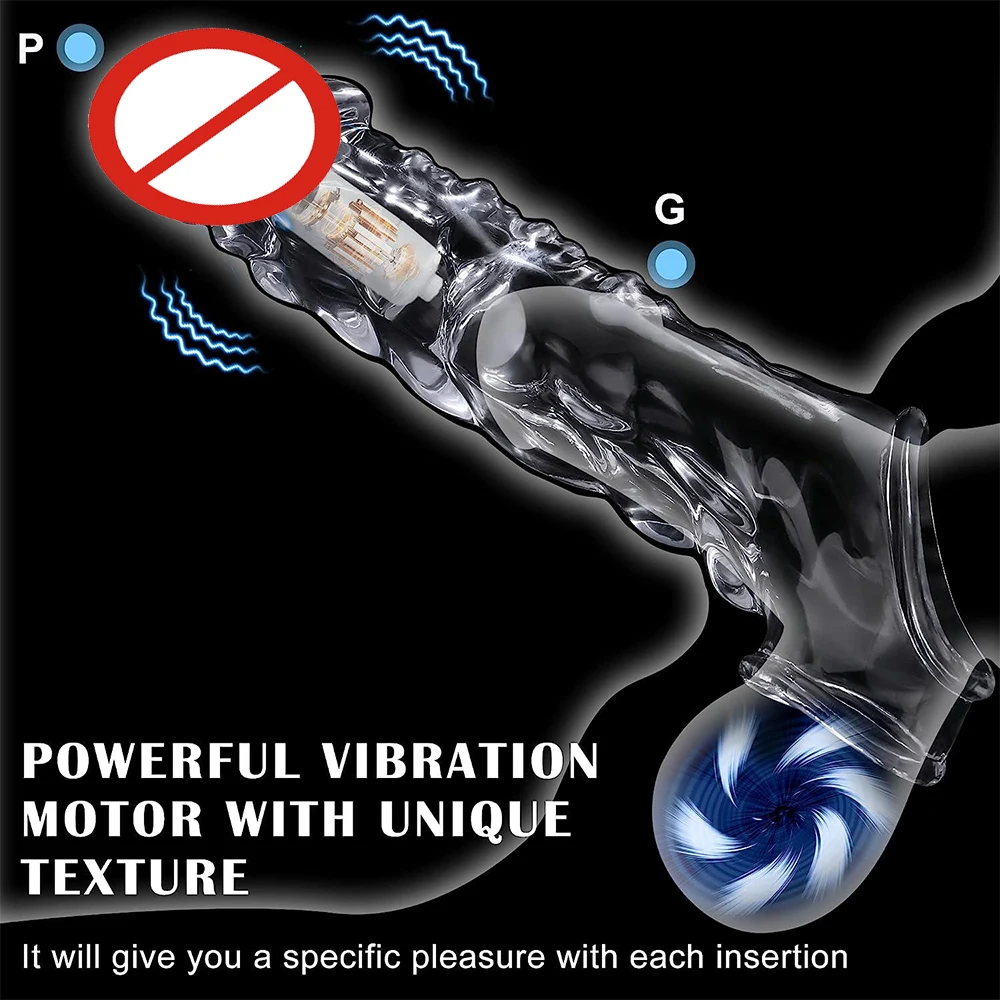 Reusable Condoms Penis Extend Sleeve with Vibrator Dick Enlarger Dildo Enhancer Delay Ejaculation Cock Rings Sex Toys for Men