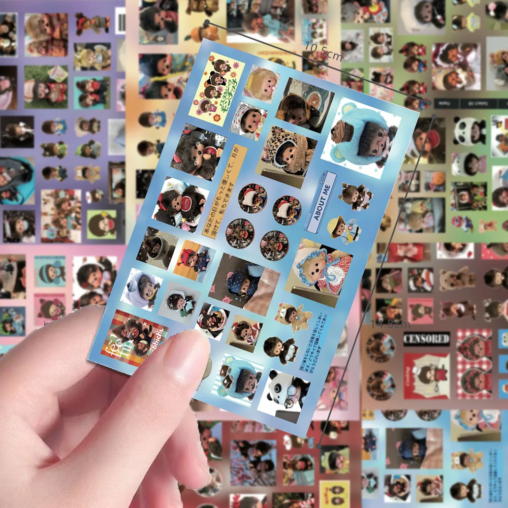 

8 Monchhichi cut film stickers Monchhichi cute cartoon animation peripheral packing material waterproof stickers