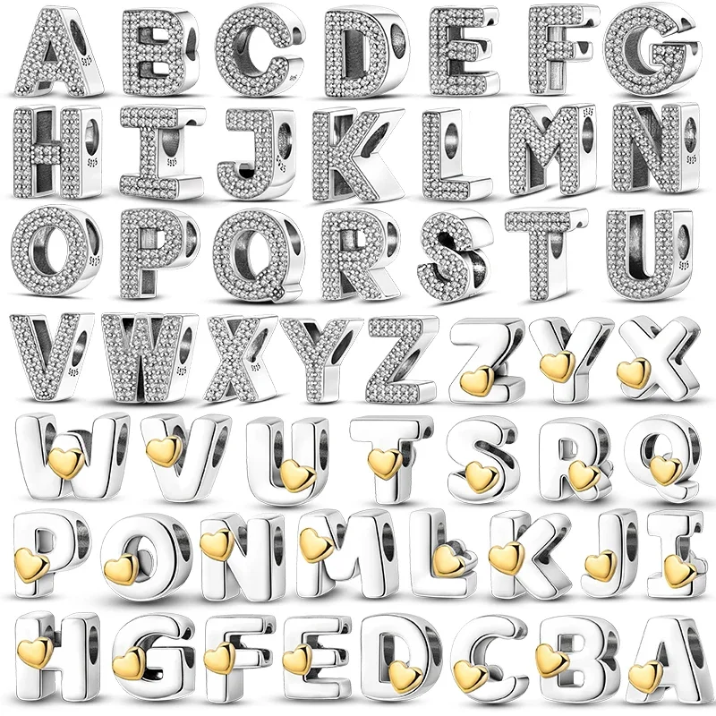 

26 Pieces Alphabet Charms A-Z 925 Sterling Silver DIY Jewelry Making Beads Accessories for Bracelet Bangle Creation