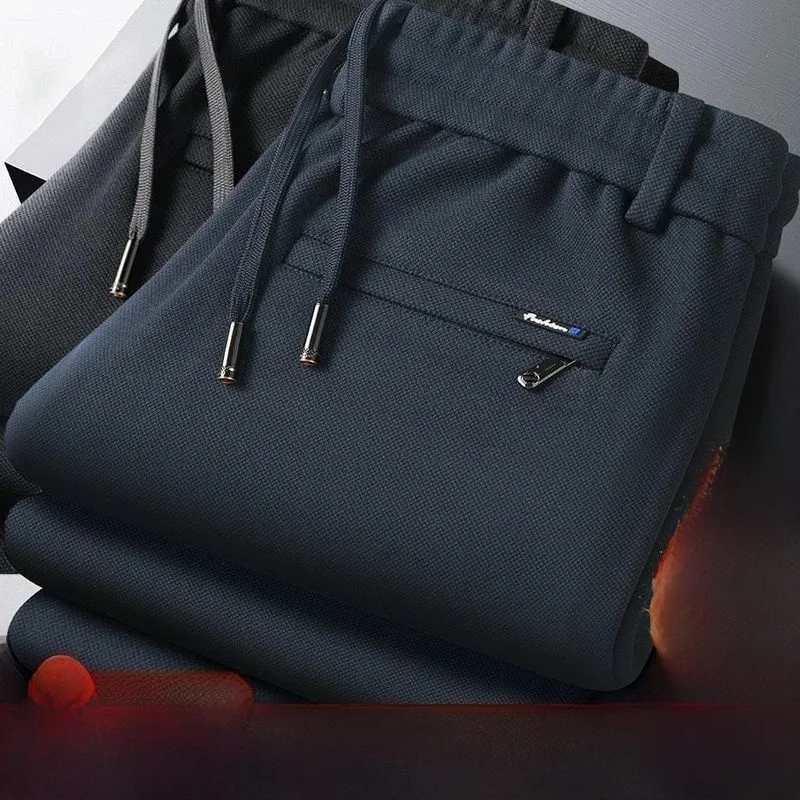 

Men's Winter Faion Sports Long Trousers Loose Elastic Waist Busin Pants mid Youth Fce Lined Casual Pants
