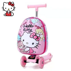 Sanrioed Hello Kitty 15 Inches Suitcase Child Scooter Glowing Wheel Anime Kawaii Cartoon KT Zipper Trolley Case Travel Boarding