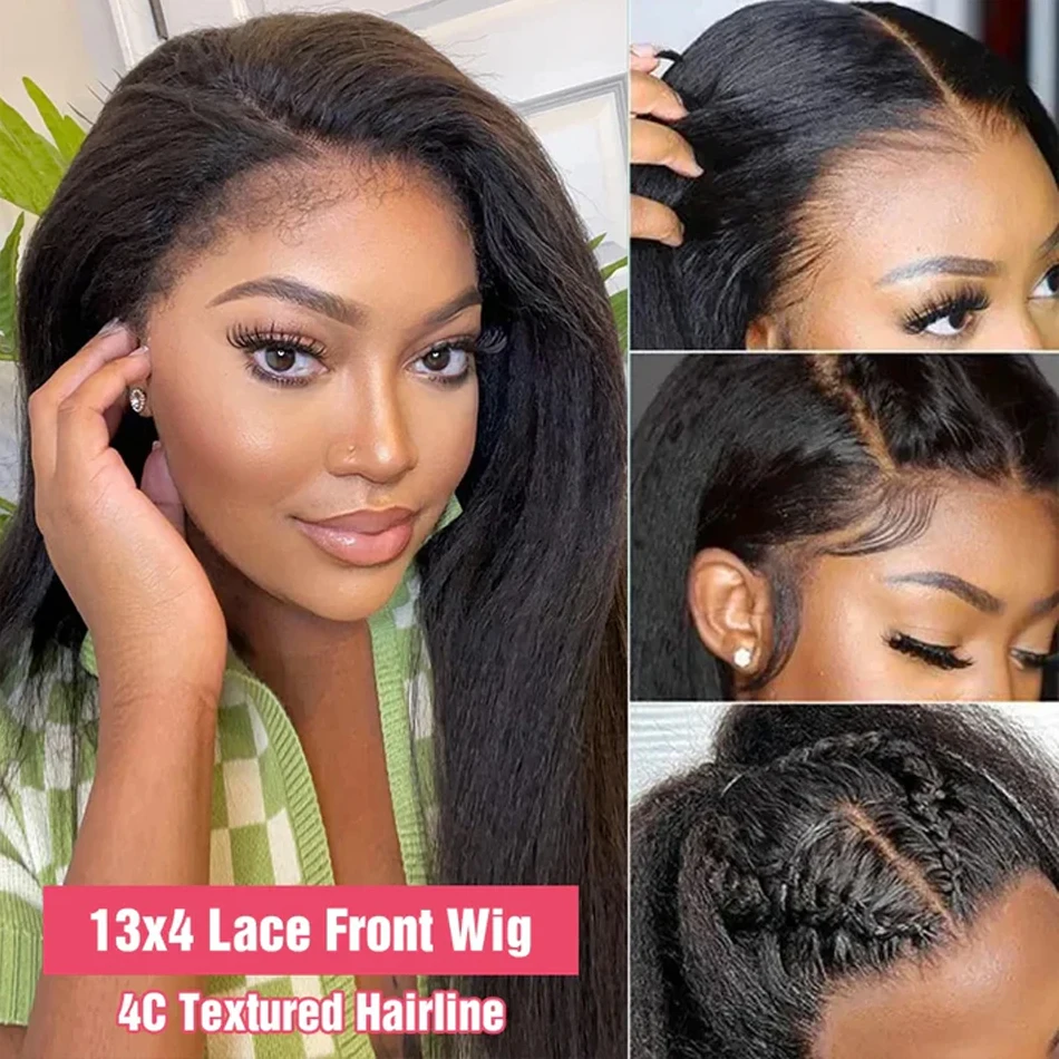 30 40Inch Kinky Straight Human Hair Wig 4C Yaki Straight 13x4 Lace Frontal Wigs Brazilian Human Hair Wigs for Women Pre Plucked image 4