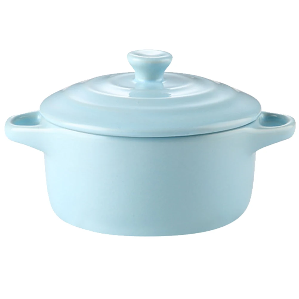 

1Pcs 230ml Double Handle Ceramic Stew Bowl Dark Blue Microwave Oven Compatible for Home Kitchen Lid Double Handle Bowl