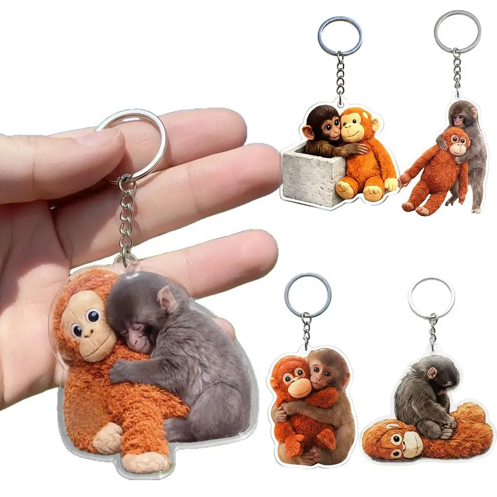 2/3/5 Pack Punch Monkey Keychain, 2D Cute Team Punch Plush Keychain Decoration Monkey Keyring for Backpack, Purse, Car Keys Gift