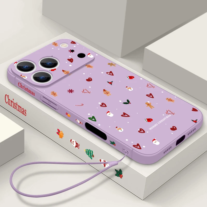 لطيف البسيطة الكرتون عيد الميلاد الحبل القضية آيفون 17 برو ماكس غطاء آيفون 16 برو ماكس فوندا آيفون 13 15 14 12 11 16E الهواء