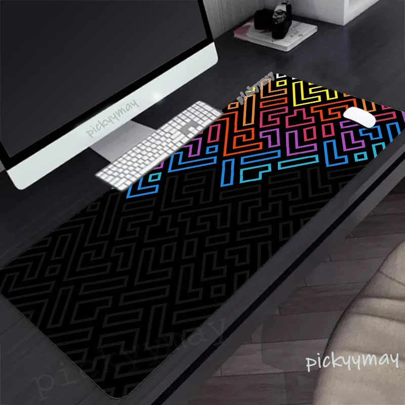 Tapis de souris Gaming Moudescriptif, lignes géométriques, grands polymères de souris, grands tapis de bureau, caoutchouc antidérapant, tapis de clavier noir cousu