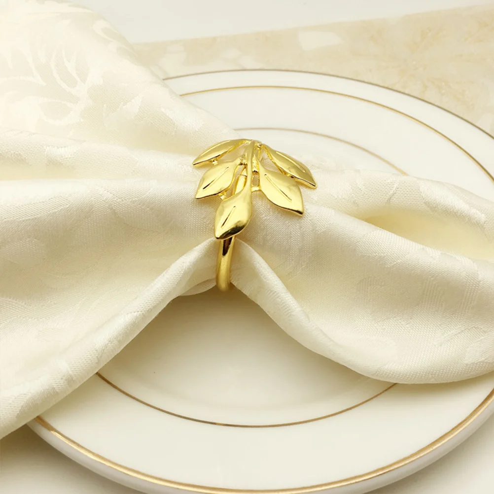 

6 Pcs Metal Leaf Napkin Buckle Serviette Holder Ring Holders Rings Napkins Gold