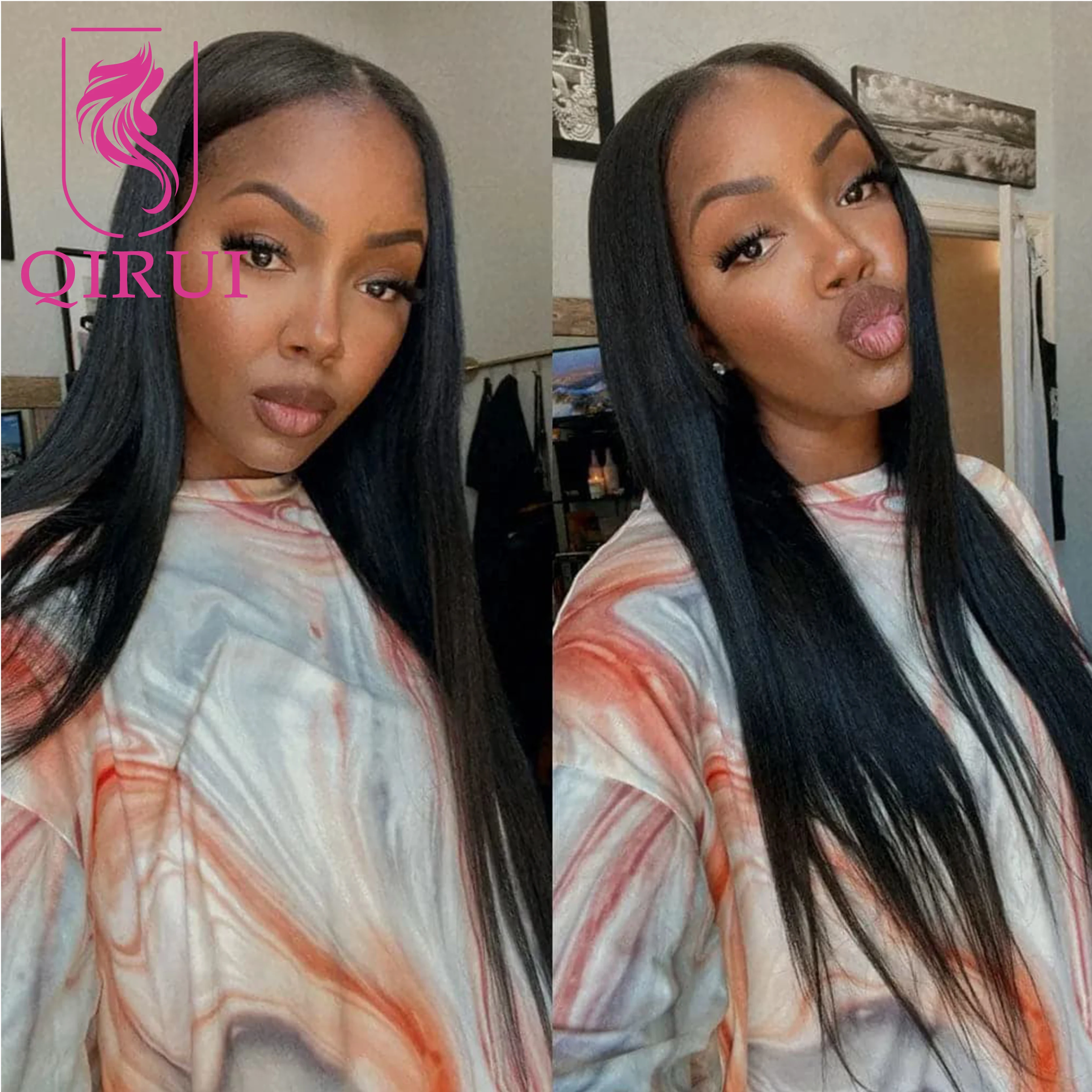 

Yaki Straight Human Hair Wig Brazilian 5x5 Silk Base Full Lace Wigs Human Hair PrePlucked with Baby Hair Color #2 #4