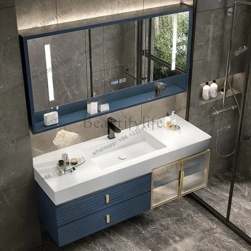 Corian integrated basin bathroom oak bathroom cabinet wall-mounted smart washbasin washstand