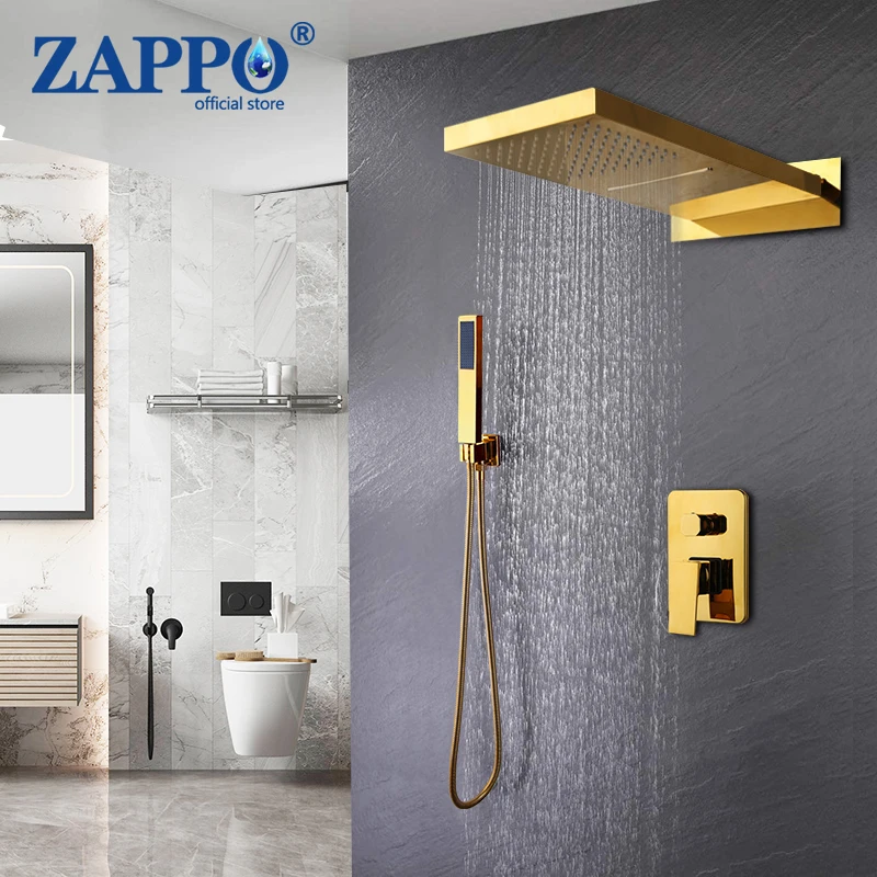 

ZAPPO Gold Shower System with 22-Inch Large Rain & Waterfall Shower Head Luxury Shower Faucet Combo Set with Handheld Sprayer