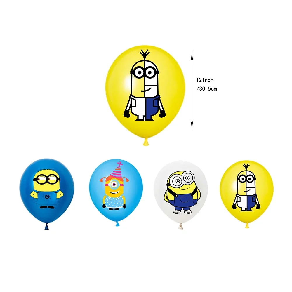 Conjunto de decoración de fiesta de cumpleaños de la serie Minions de la película, decoración de fiesta de cumpleaños de combinación de bola de bandera de plantación de pastel, lindo