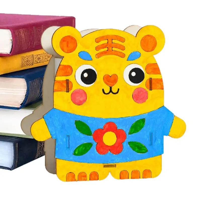 Porte-stylo en bois de dessin animé, porte-crayons, organisateur de stylos polyvalent à peindre, fournitures d'art colorées en forme d'animal pour l'école