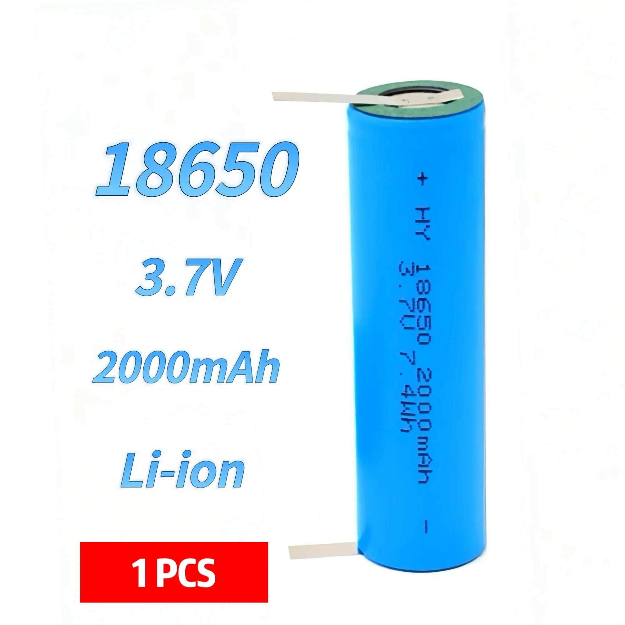 Robinella 18650 wiederaufladbarer Akku, 3,7 V, 2000 mAh, 18650 Lithium-Akku mit Lötfahnen für Taschenlampen, Kopfhörer, Staubsauger, Radio 4