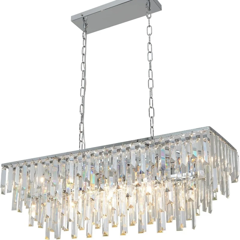 

American home modern long crystal lighting dining table living room bar chandelier