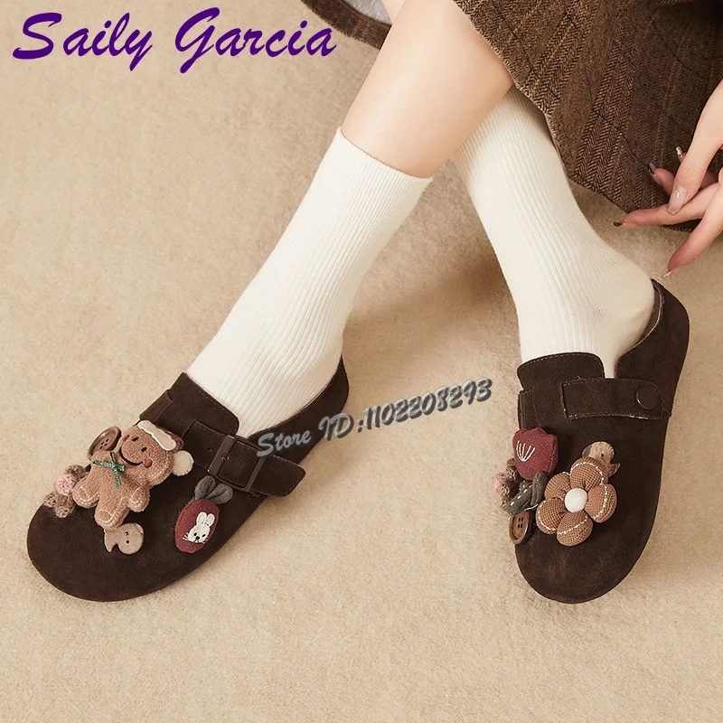 

Cute Cartoon Doll Soft Sole Slippers Round Toe Solid Buckle Straps Breathable Slip-on Loafer Women's Casual Shoes 2025 Autumn