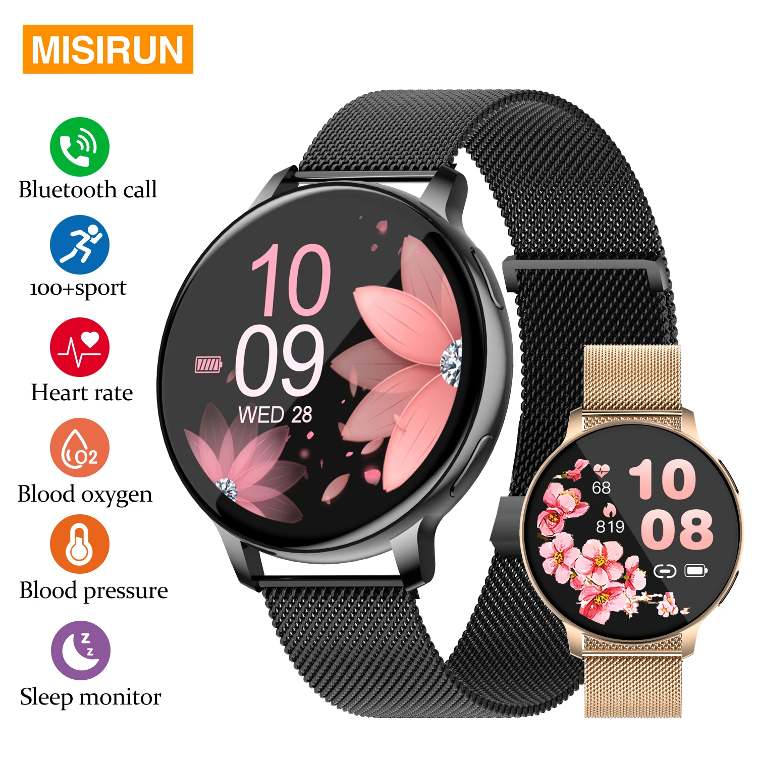 

Women Smart Watch Blood Pressure Heart Rate Health Monitor Bluetooth Call Waterproof Ladies Fashion Smartwatch for Android IOS