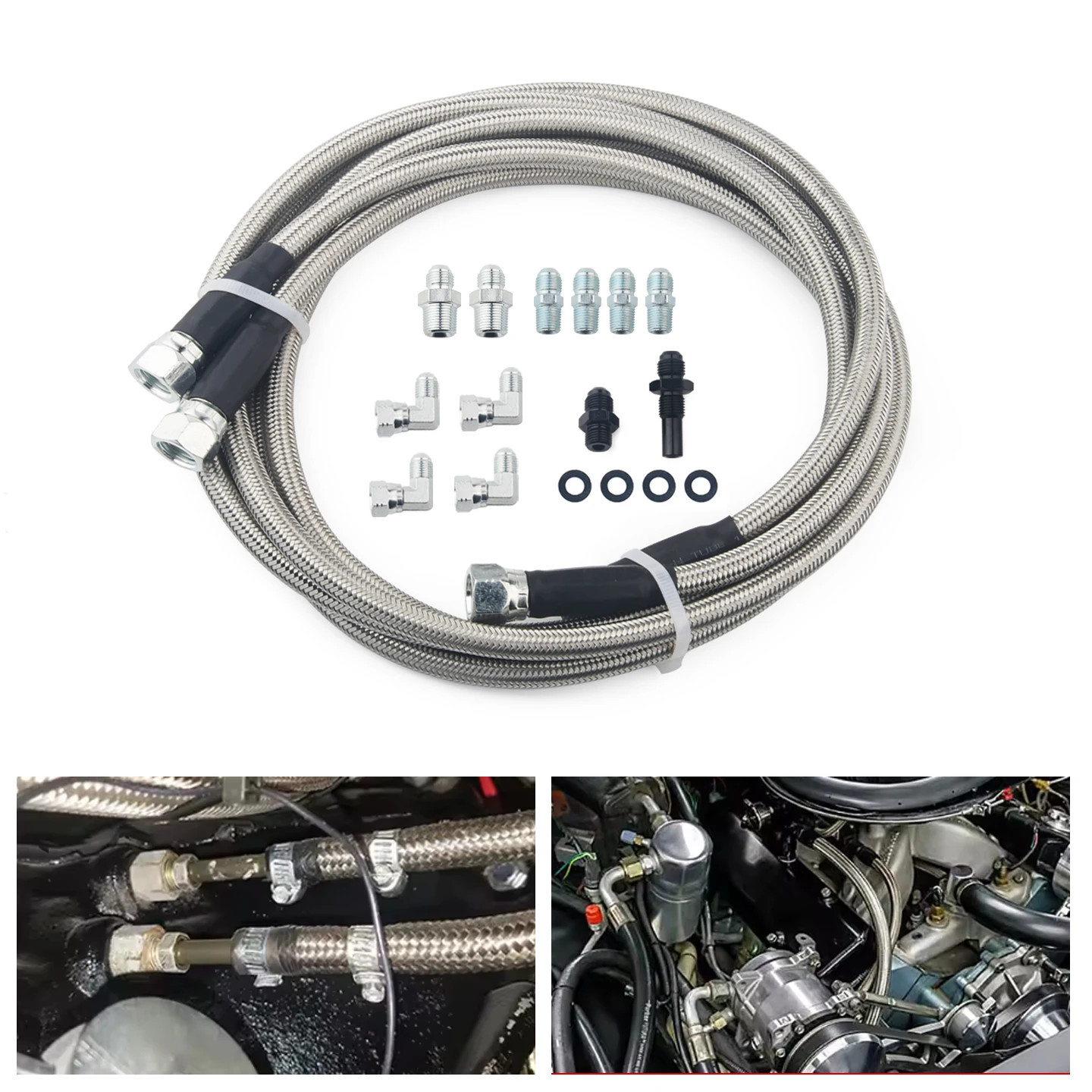 6an 70 Inch Ptfe Braided Stainless Steel Transmission Fluid Cooler Hose Line Kit For Chevy Th350 Th400 4l60e 4l80e 700r4