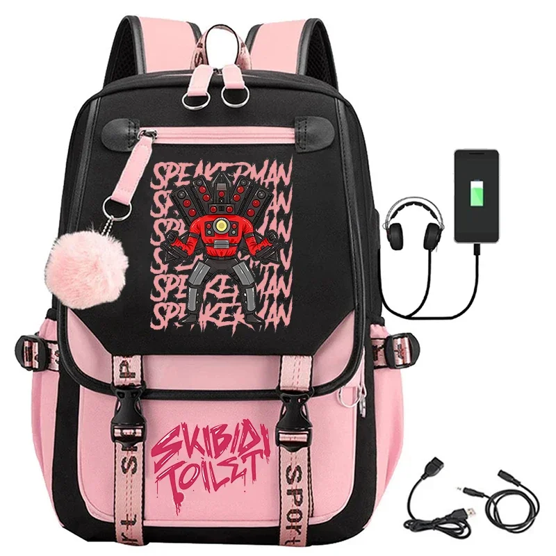 Moda skibidi plecaki z nadrukiem toalety nastoletni plecak z ładowaniem USB torba na laptopa na co dzień torby szkolne dla uczniów dziewczyny anime Bookbag