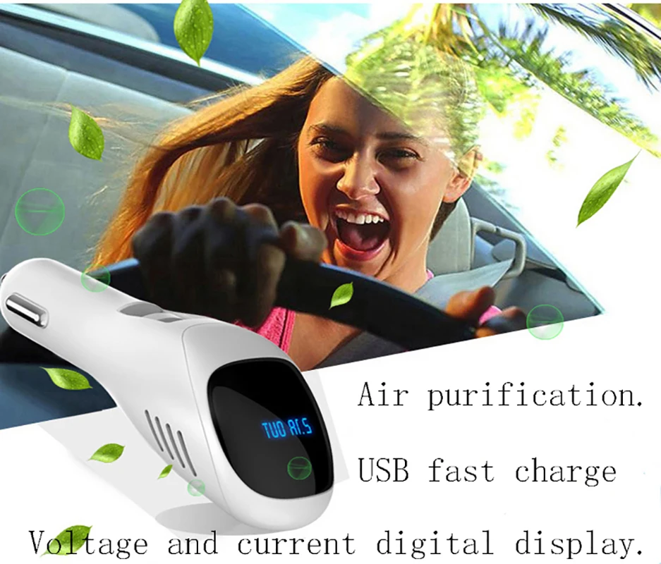 Mini Car Air Purifier 12V Auto Car Fresh Air anion Ionic Purifier Oxygen Bar Ozone Ionizer cleaner Dual USB Fast Charger