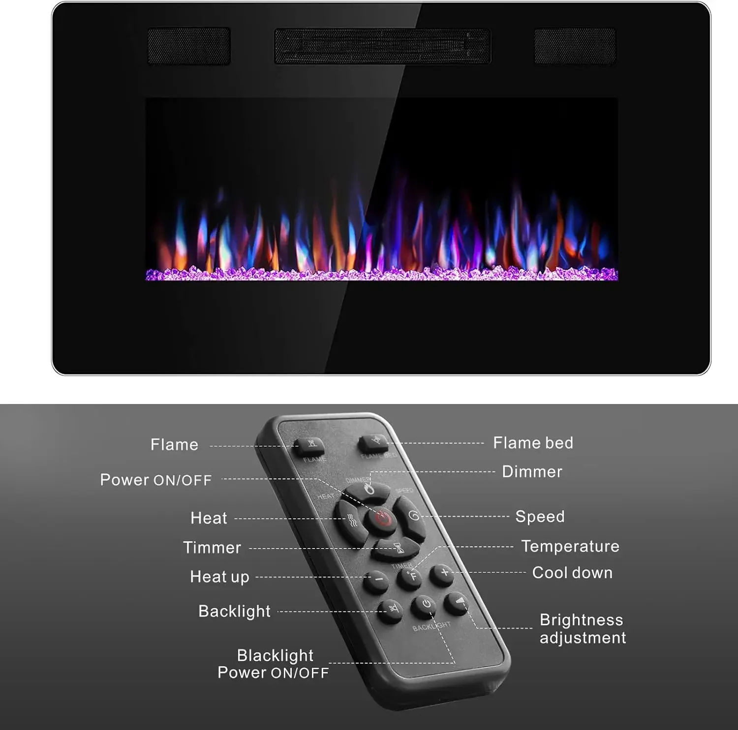 Star 30 Inch Electric Fireplace in-Wall Recessed and Wall Mounted, Fireplace Heater and Linear Fireplace with Multicol