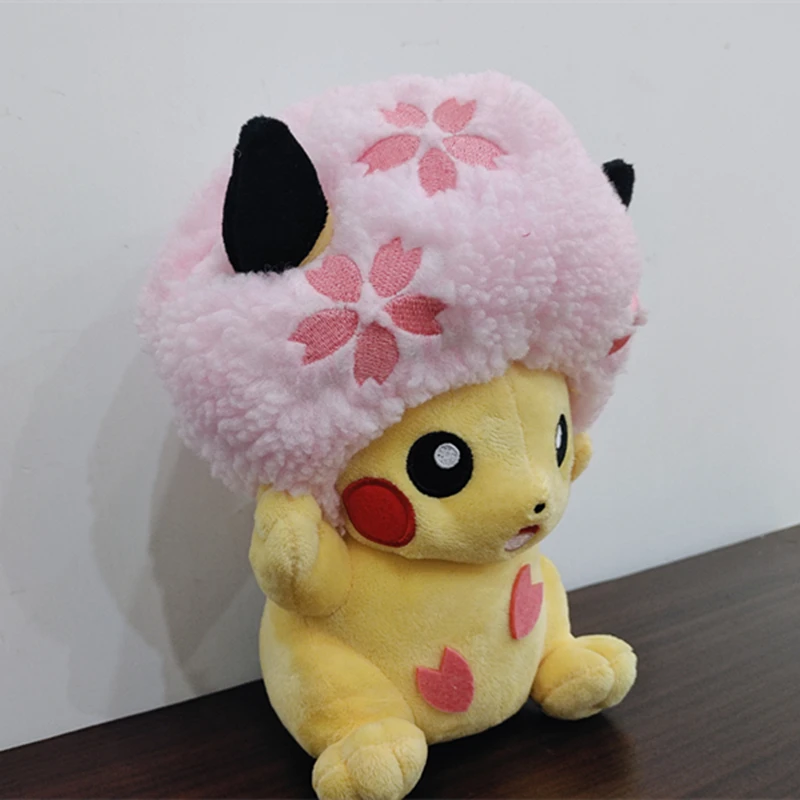 Novo pikachu sakura bonito pokemon brinquedos de pelúcia sentado boneca animação travesseiro macio em torno das crianças presentes