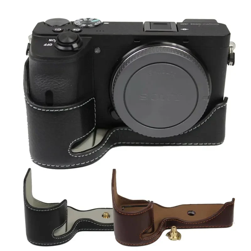 Genuine Real Leather Half Body Cover For SONY A6600 ILCE-6600 Camera Case Battery Opening