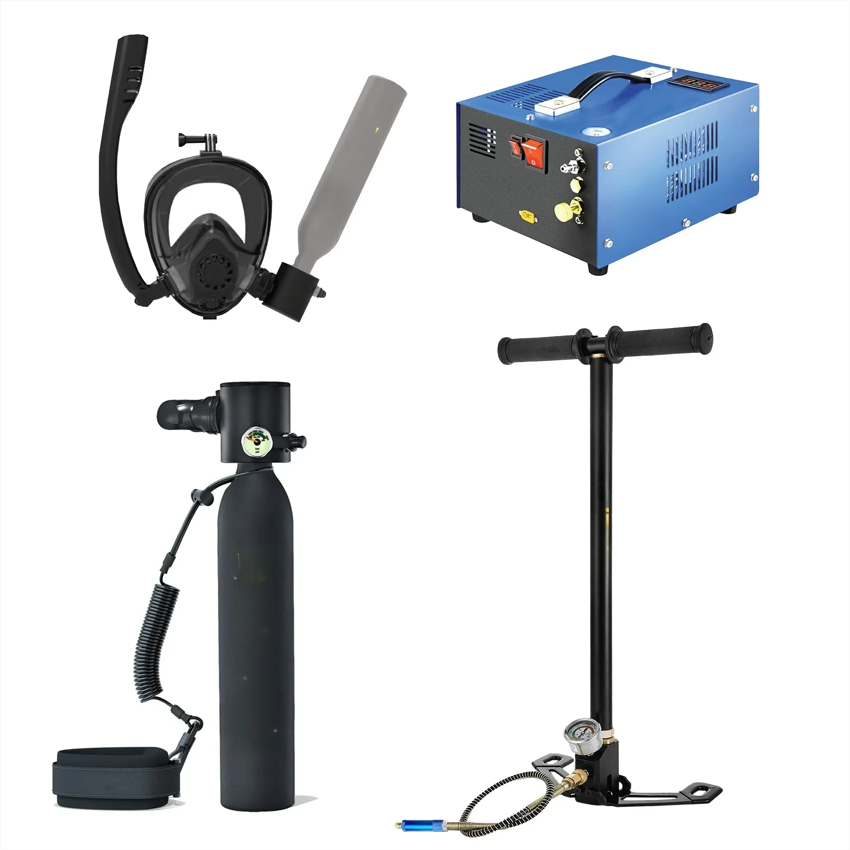 

Trimix Lung 0.5L Tank Snorkeling Mask Hand Pump Electric Pump Package 10 Mins Carbon Fiber Composite Cylinder Air Lung Tank