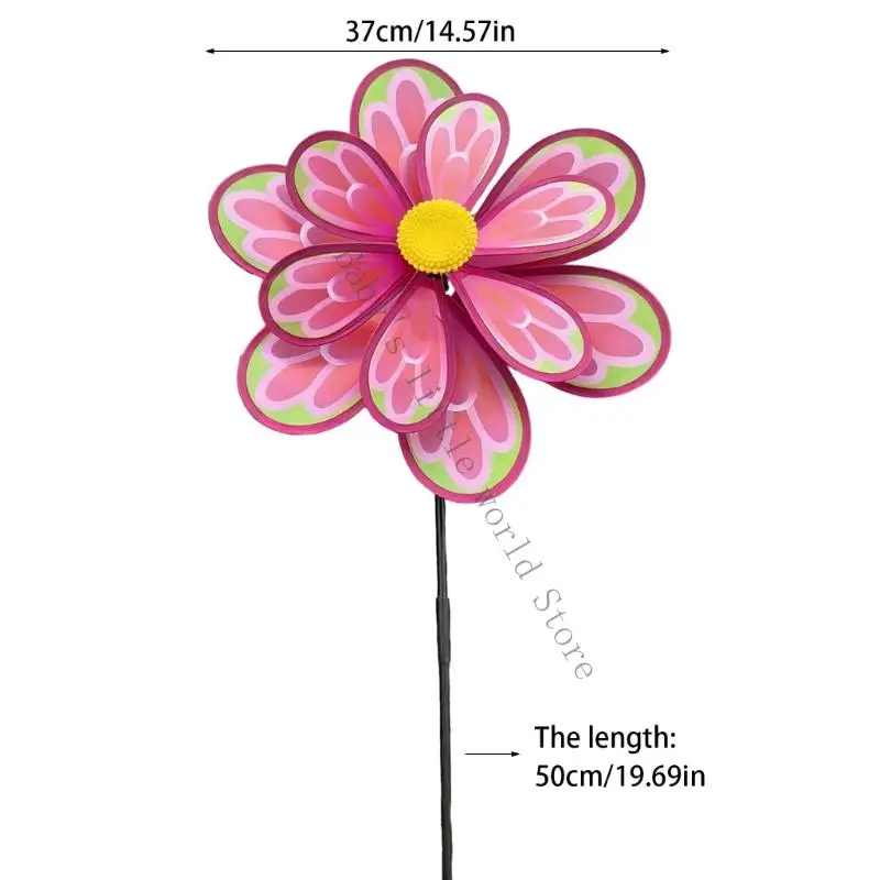 หมุนตะไลตกแต่งสวนกังหันลมของเล่น 2 ชิ้นดอกไม้ที่มีสีสันกังหันลมสำหรับเด็กผู้ใหญ่กิจกรรมกลางแจ้งใช้ B2EB