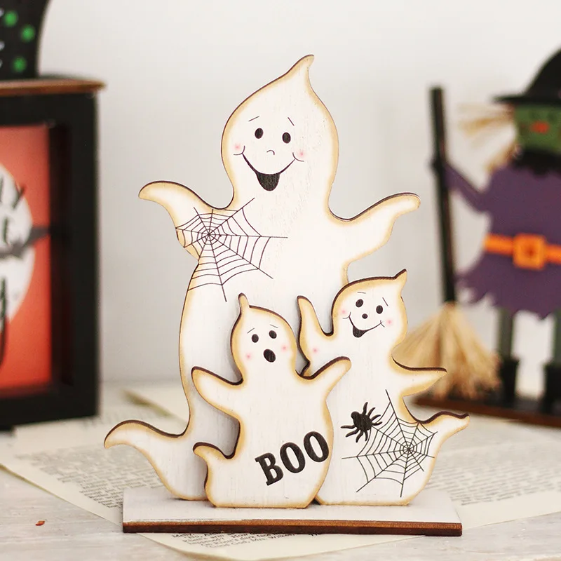 

2pcs Halloween Ghost Witch Wooden Table Sign - Vintage Decoration, Table Centerpiece,Standing Tabletop Decor for Halloween Party