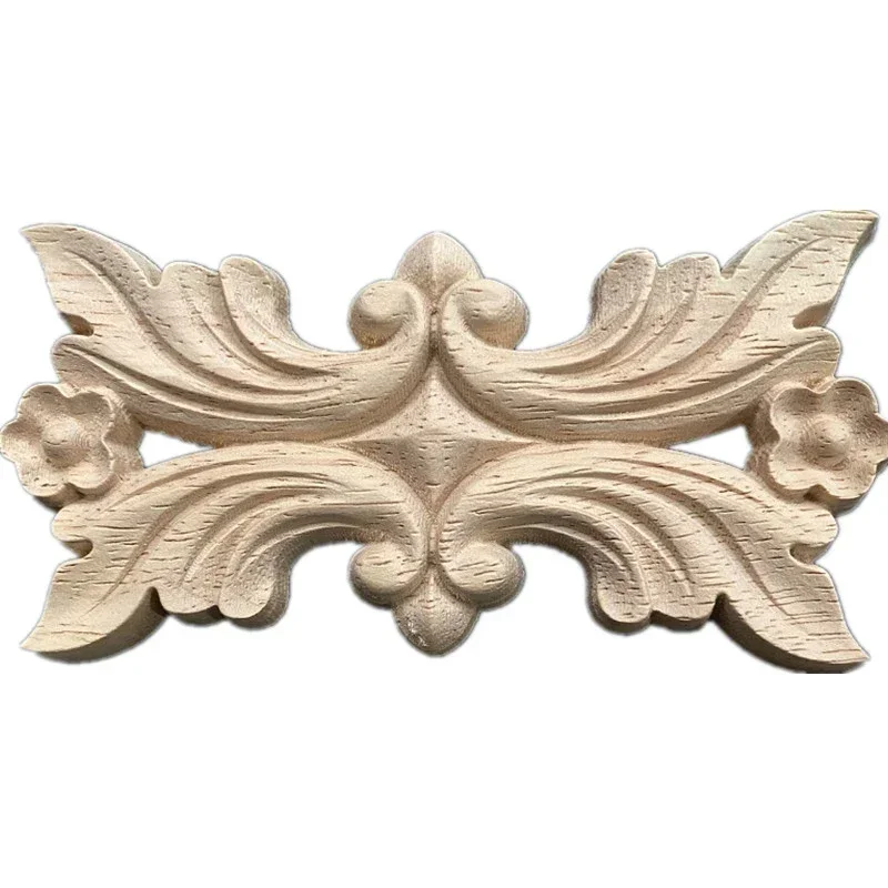 11cm Natural Woodcarving Rose Flower Corner Appliques Wood Floral Carved Furniture Cabinet Door Unpainted Mouldings Decal Decor