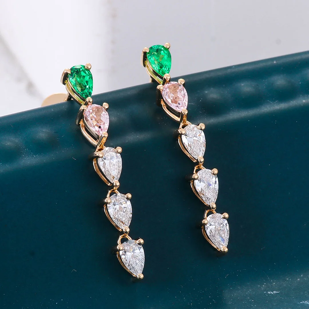 

Provence 18K Yellow Gold Drop Earrings With 3*4mmm Pear Lab Gems & Moissanites For Lady‘s Jewelry Delicate Tassel Earrings