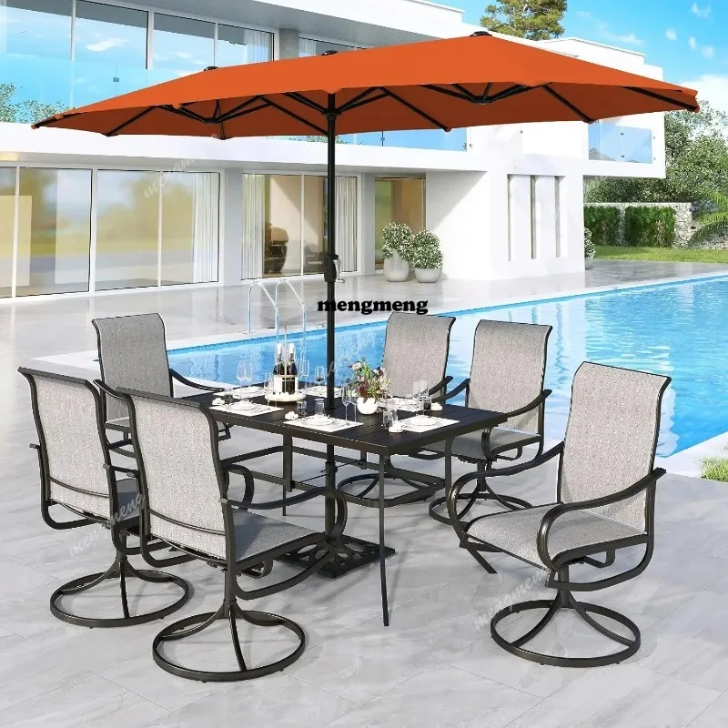 Outdoor Dining Set for 6, Patio Furniture Set with Navy Umbrella (Base not Included), Outdoor Rectangle Table and, Customized